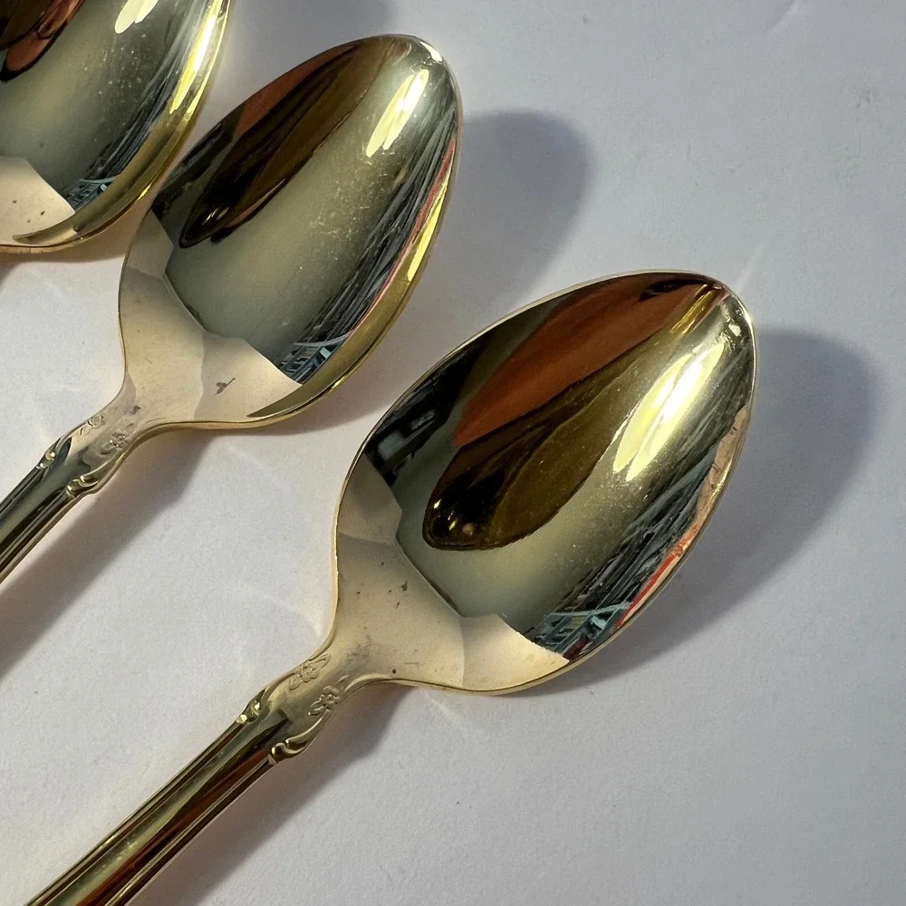 1847 Rogers Bros Gold Toned Electroplated Spoons Set of 4 Floral Scroll Korea